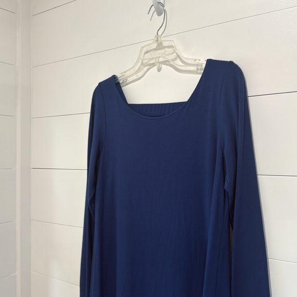 Eileen Fisher Deep Blue Ballet Neck Keyhole Length Long Sleeve Dress Size Medium - Picture 3 of 8